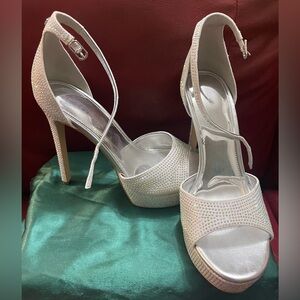 New Guess White Rhinestone Heels.